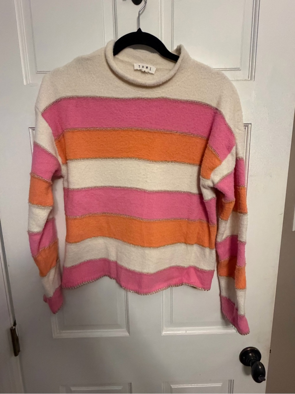 THML Pink, Orange & Cream Striped Turtleneck Sweater